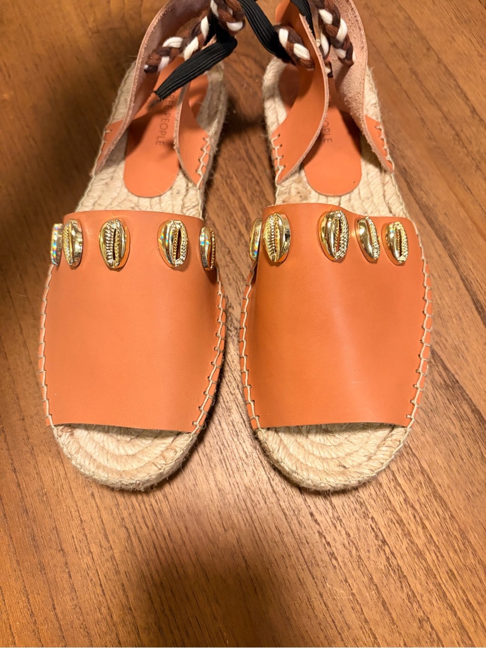 Free People Cowrie Shell Tan Leather Espadrille Sandals - Picture 2 of 8